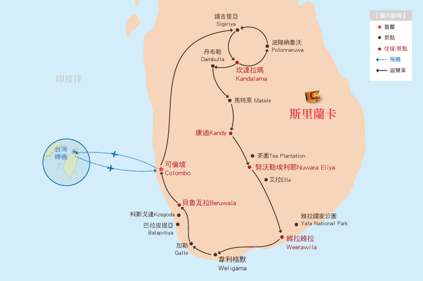 斯里蘭卡-行程地圖